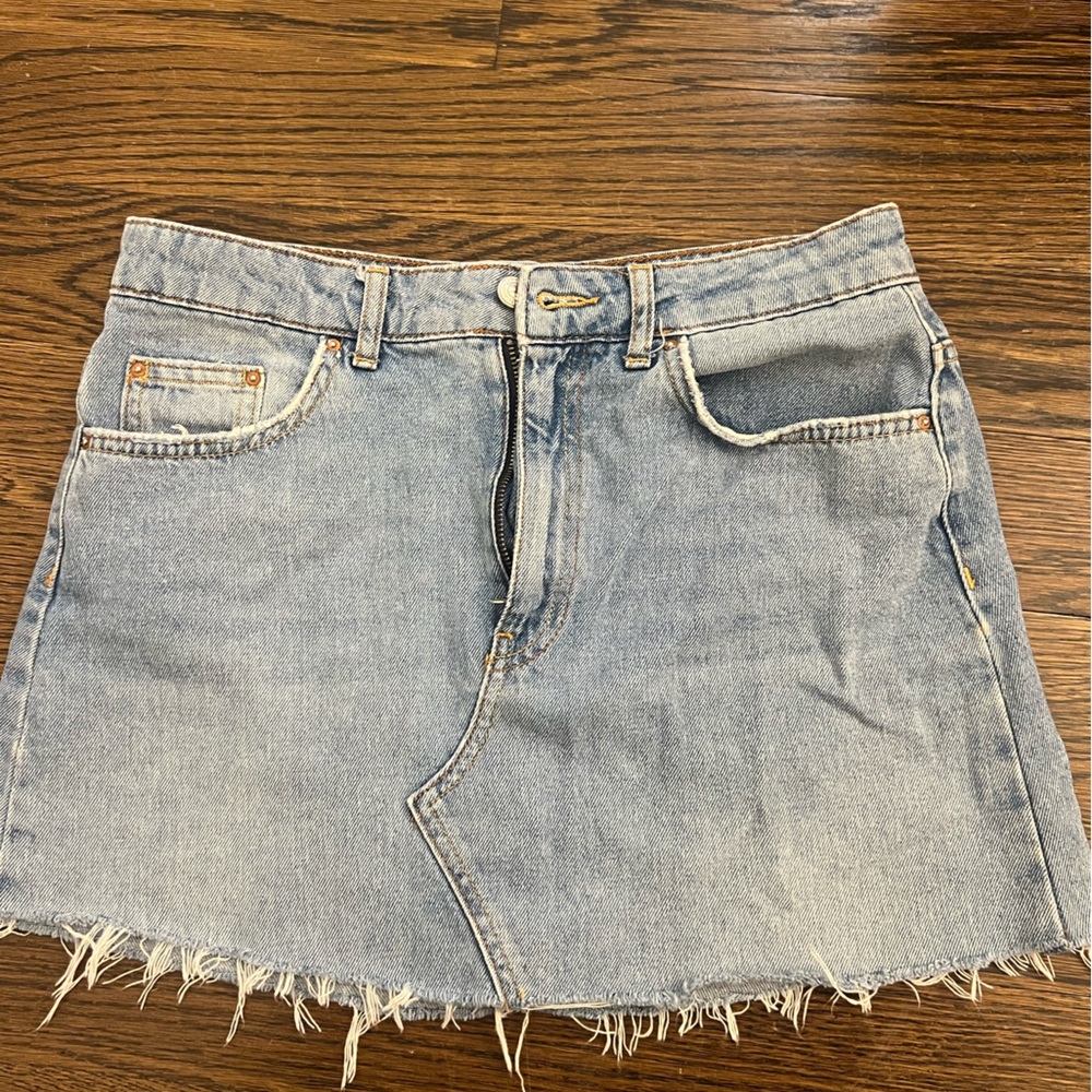 Zara Light Blue Frayed Hem Mini Skirt